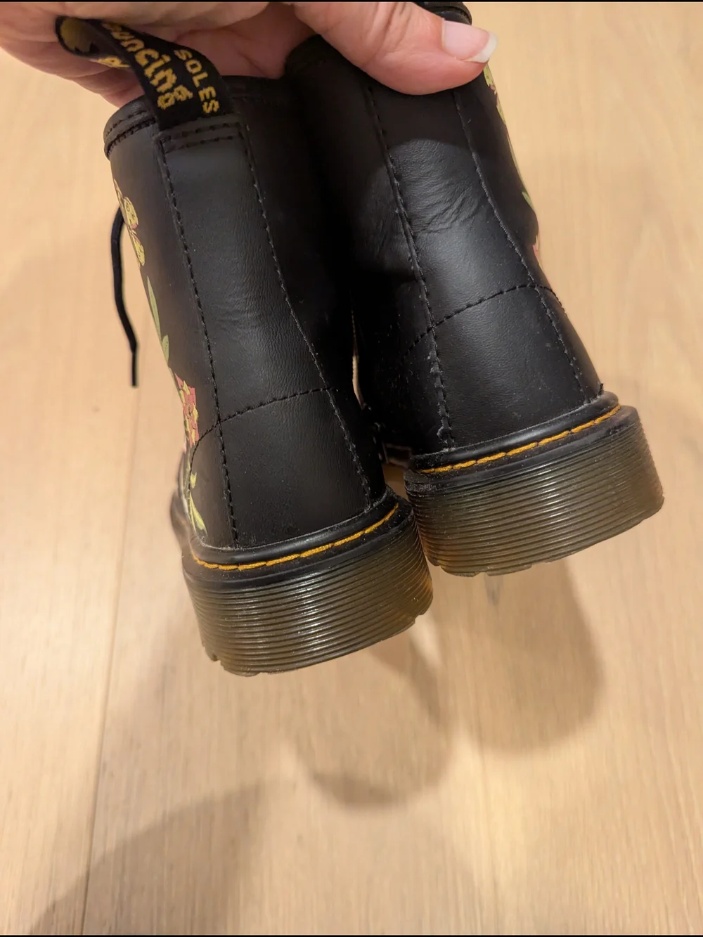 Dr. Martens Girl's Black Floral Lace-Up Combat Boots